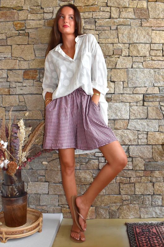 Arbi Gingham Short Aubergine
